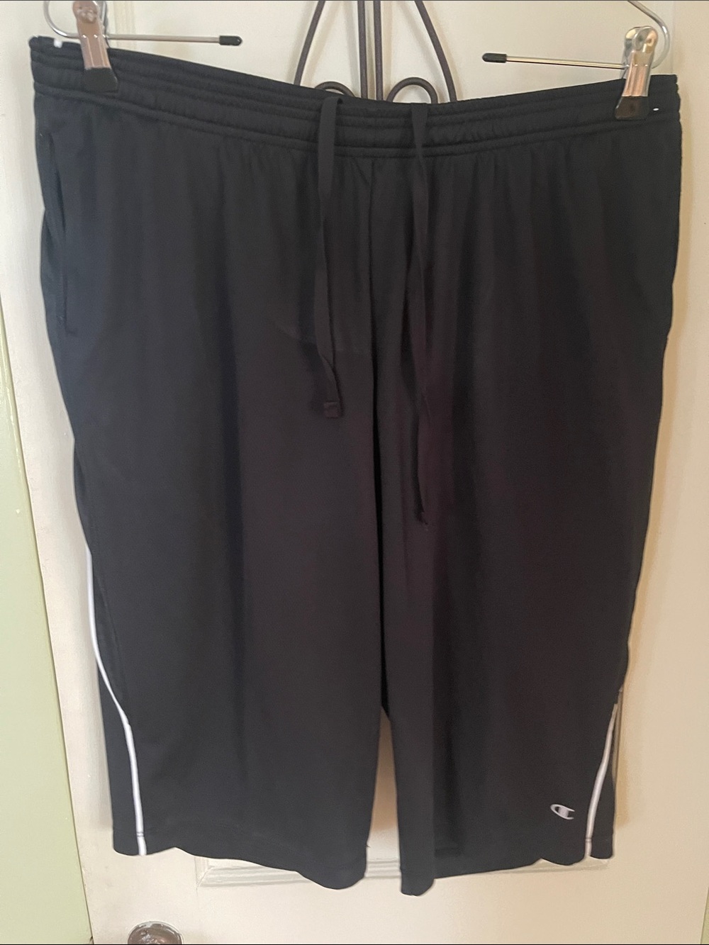 Champion Black Athletic Drawstring Shorts with White Piping